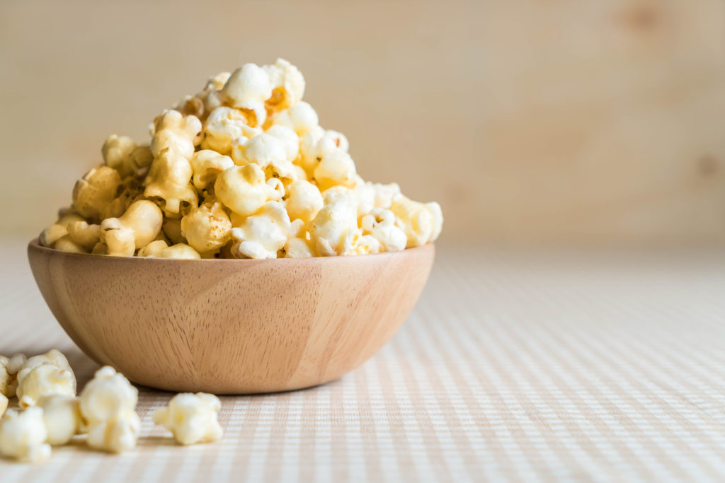 caramel popcorn on table