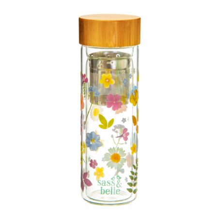 sass & belle trinkflasche 'pressed flowers' mit teesieb