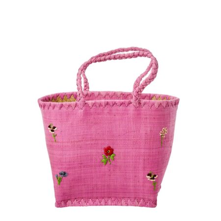 rice korbtasche medium pink, bestickt