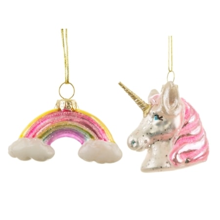 sass & belle 2er set christbaumanhänger rainbow unicorn