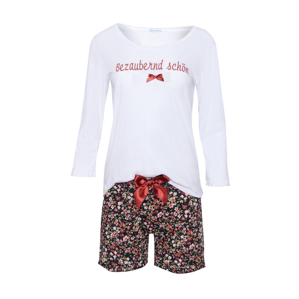 louis & louisa short-set damen-pyjama 'bezaubernd schön' weiß/blumen