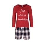 louis & louisa short-set damen-pyjama 'jetzt wird es kuschlig' rot/flanell