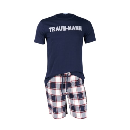 louis & louisa short-set herren-pyjama 'traummann' blau/flanell