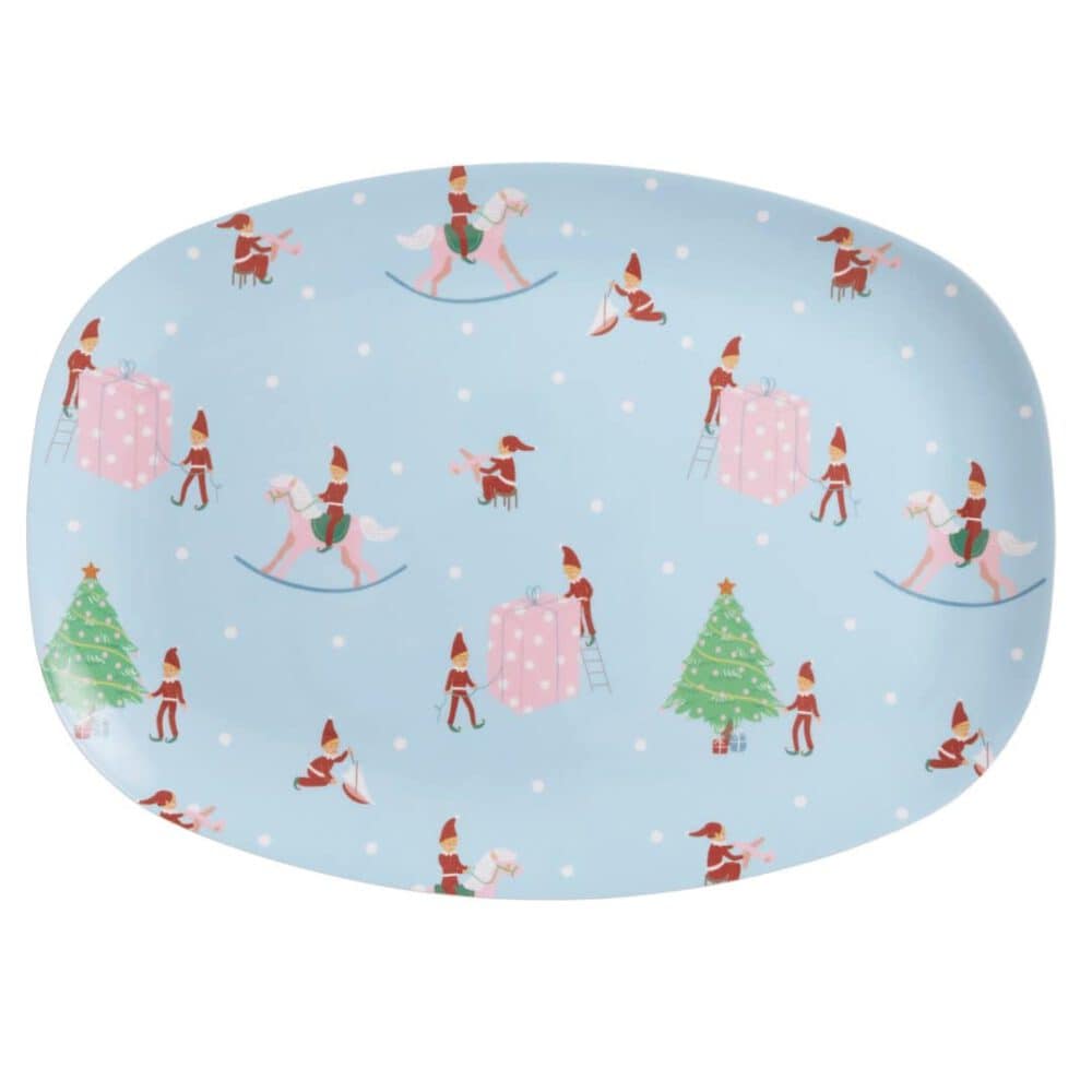 rice rechteckiger teller "xmas elf" print, blau