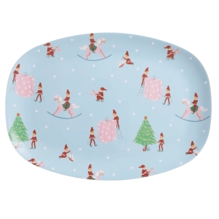 rice rechteckiger teller "xmas elf" print, blau
