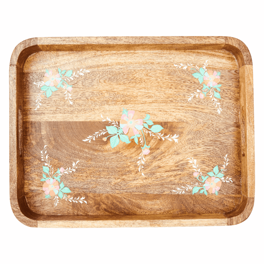 rice holztablett mit handgemalten blumen