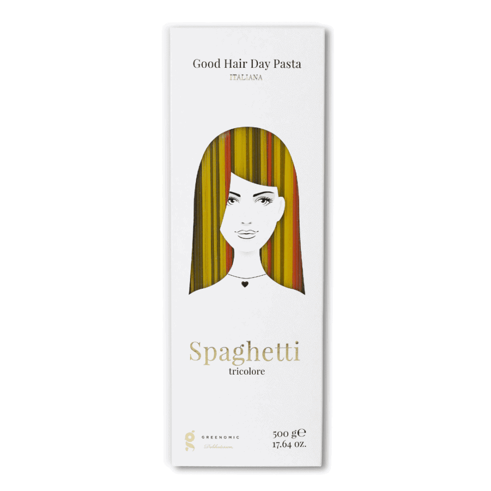greenomic good hair day pasta, spaghetti tricolore