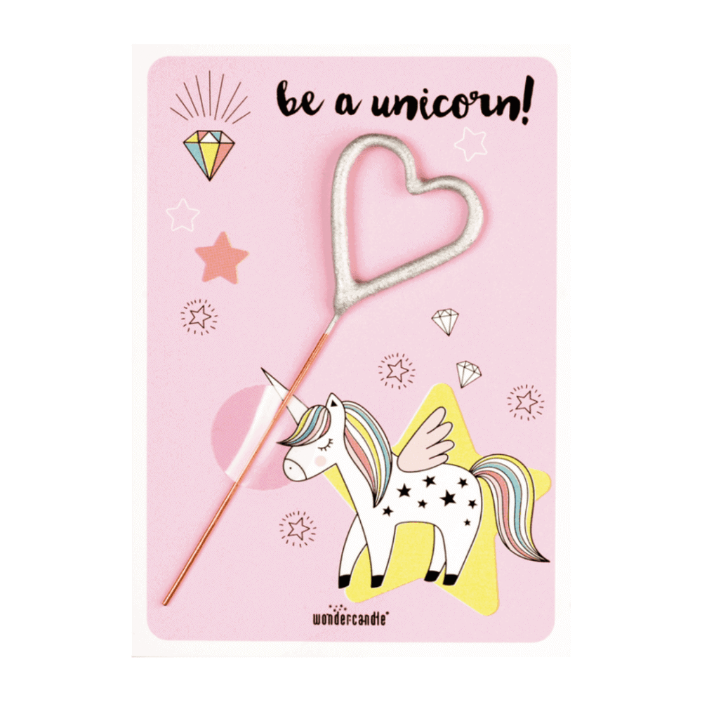 wondercandle, karte mit sprühkerze, unicorn