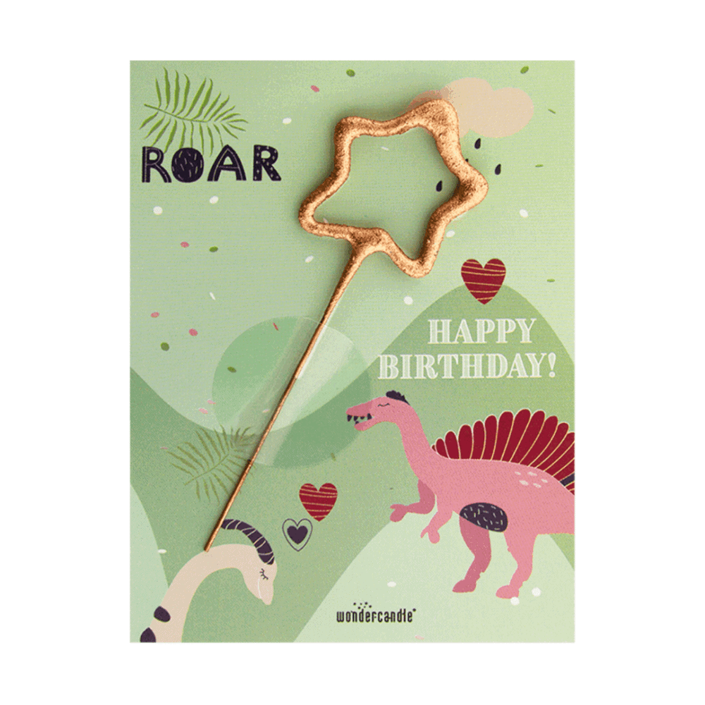 wondercandle, karte mit sprühkerze, dino
