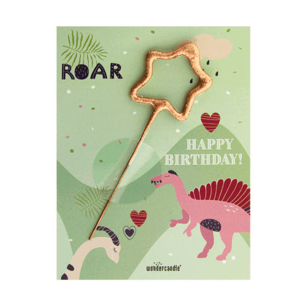 wondercandle, karte mit sprühkerze, dino