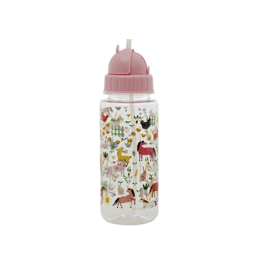 rice trinkflasche soft pink farm print