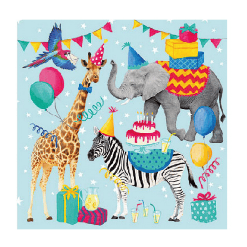 ambiente, papierservietten "animal birthday blue", 25 cm