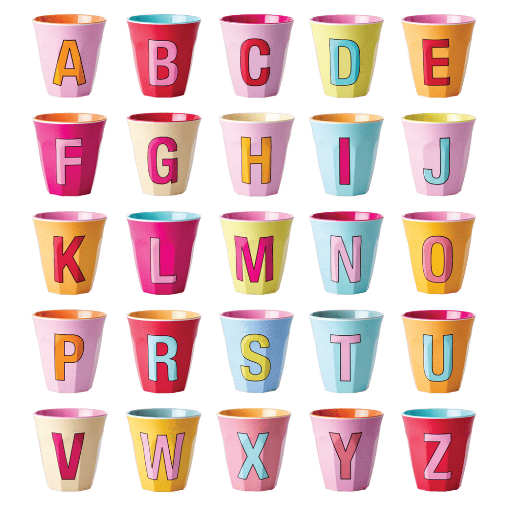 rice becher, buchstaben a-z, blau