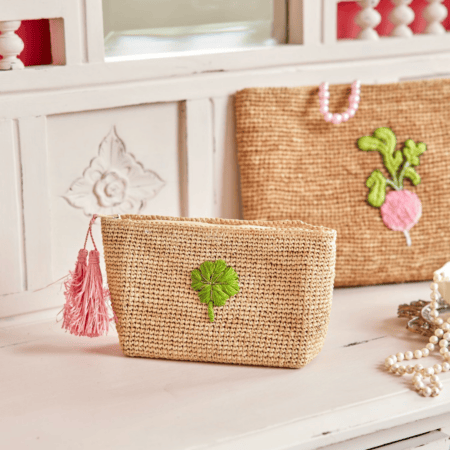 rice kleine raffia-clutch "clover", tea