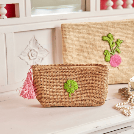 rice kleine raffia-clutch "clover", tea