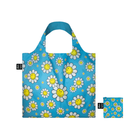 loqi faltbare einkaufstasche "smiley flowers", pink, medium (kopie)