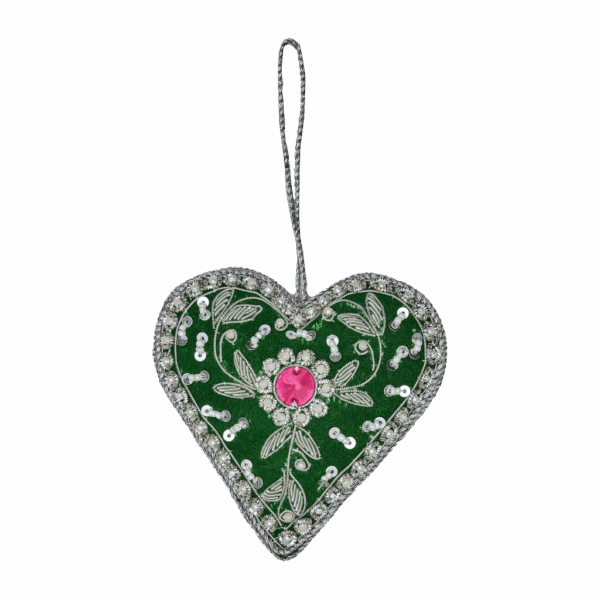 rice anhänger aus velours "herz" grün