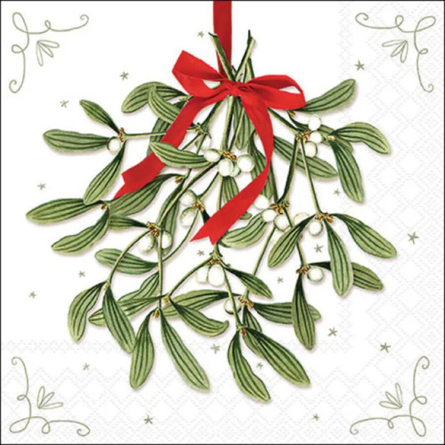 ambiente-serviette-33-mistletoe-with-bow-white