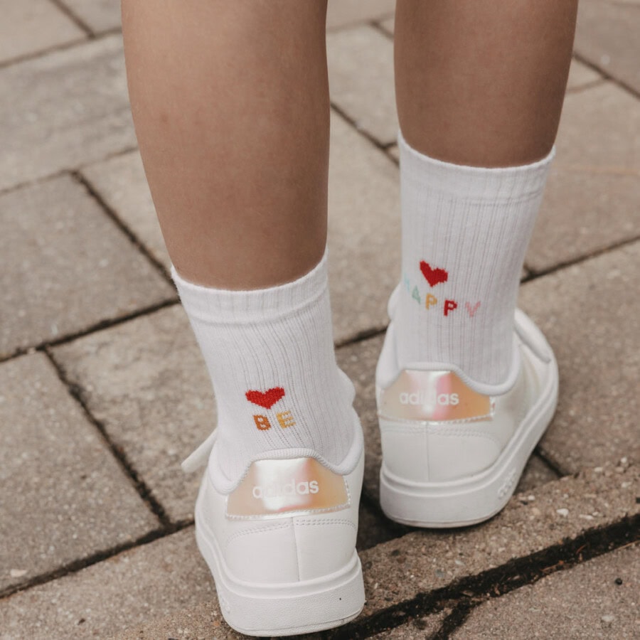 EULENSCHNITT-Kids-Socken-weiß-Be-happy1