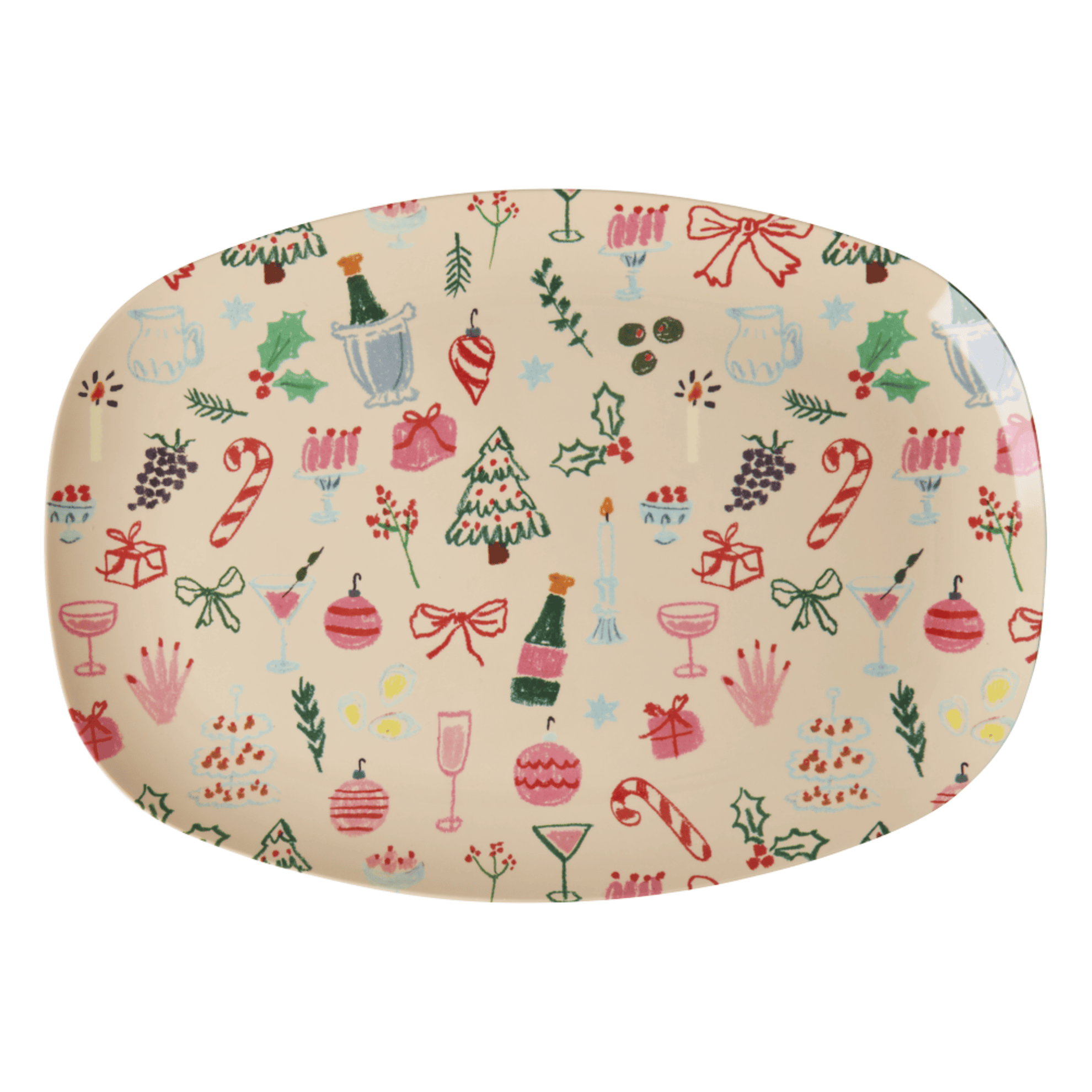 RICE Rechteckiger Teller „Xmas Galore“ Print